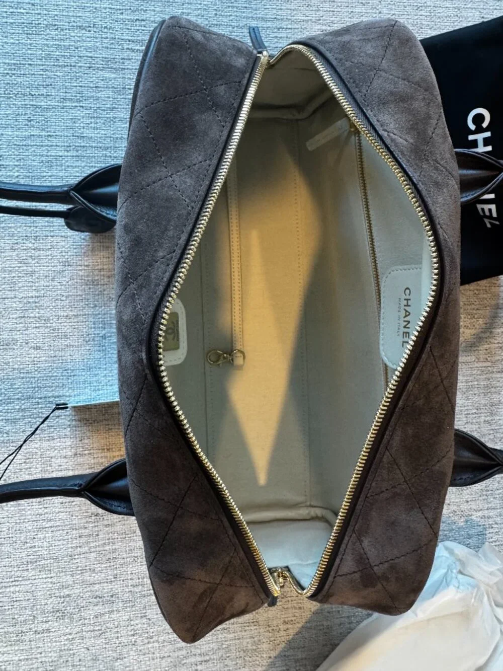 Authentic Chanel Large Perfect Bowling Bag in Brown 26B